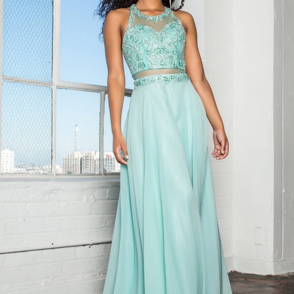 Crew Neck Sleeveless Lace Prom Dress GSGL2347